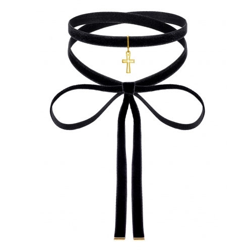 Długi choker z aksamitu - krzyż